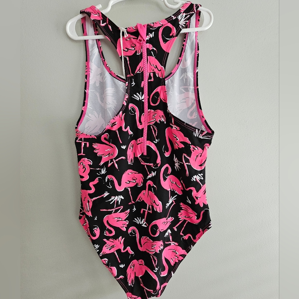 NWT Stella McCartney Kids Pink Disco Flamingo Print One Piece Swimsuit - Picture 3 of 4